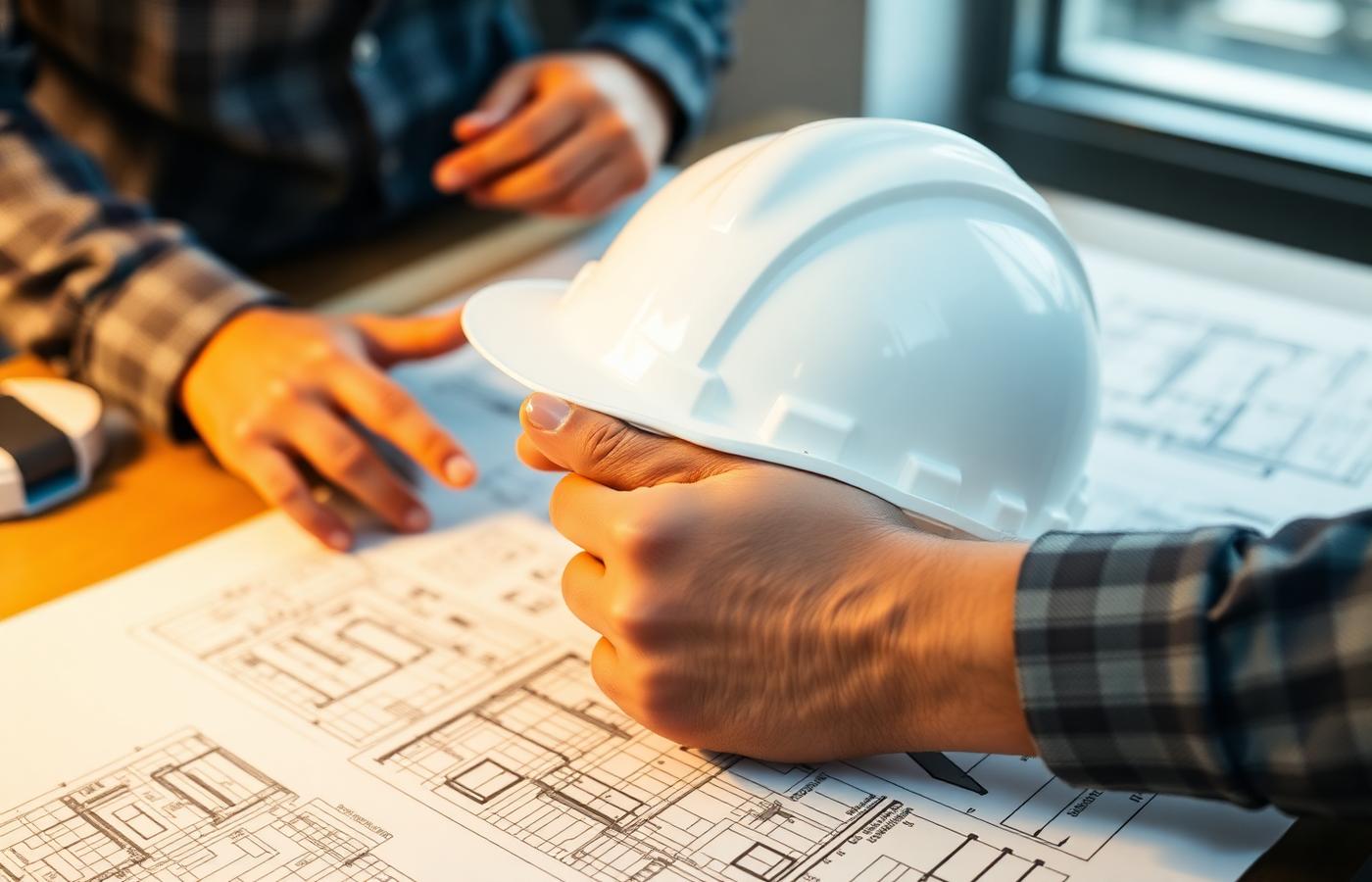Contractors reviewing blueprints